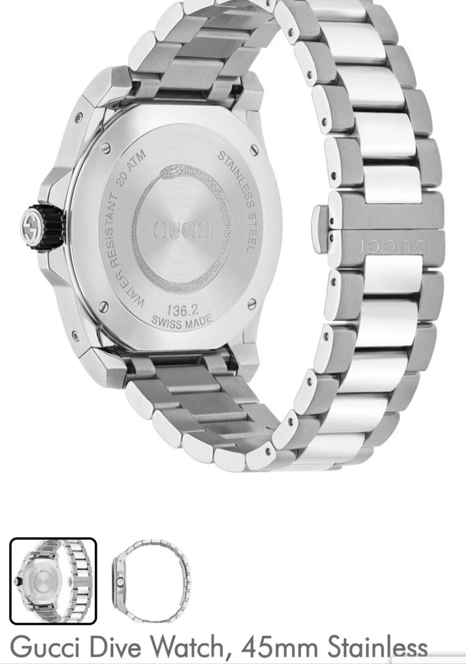 NEW AUTHENTIC Gucci Stainless Steel Dive Watch — Black Dial with Green Accents
